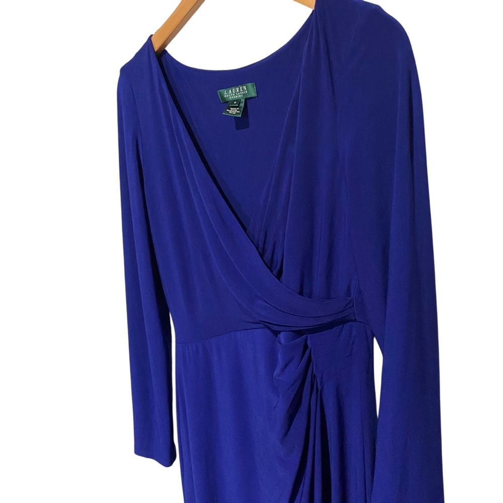 Lauren Ralph Lauren Evening Elegant Deep Blue Long Sleeve Maci Dress Size 6 - Picture 4 of 11